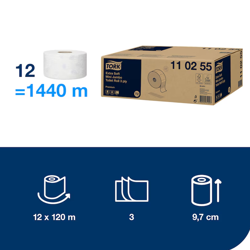 Tork Mini Jumbo T2 3x Soft tualettpaber, 12x120m - Image 4