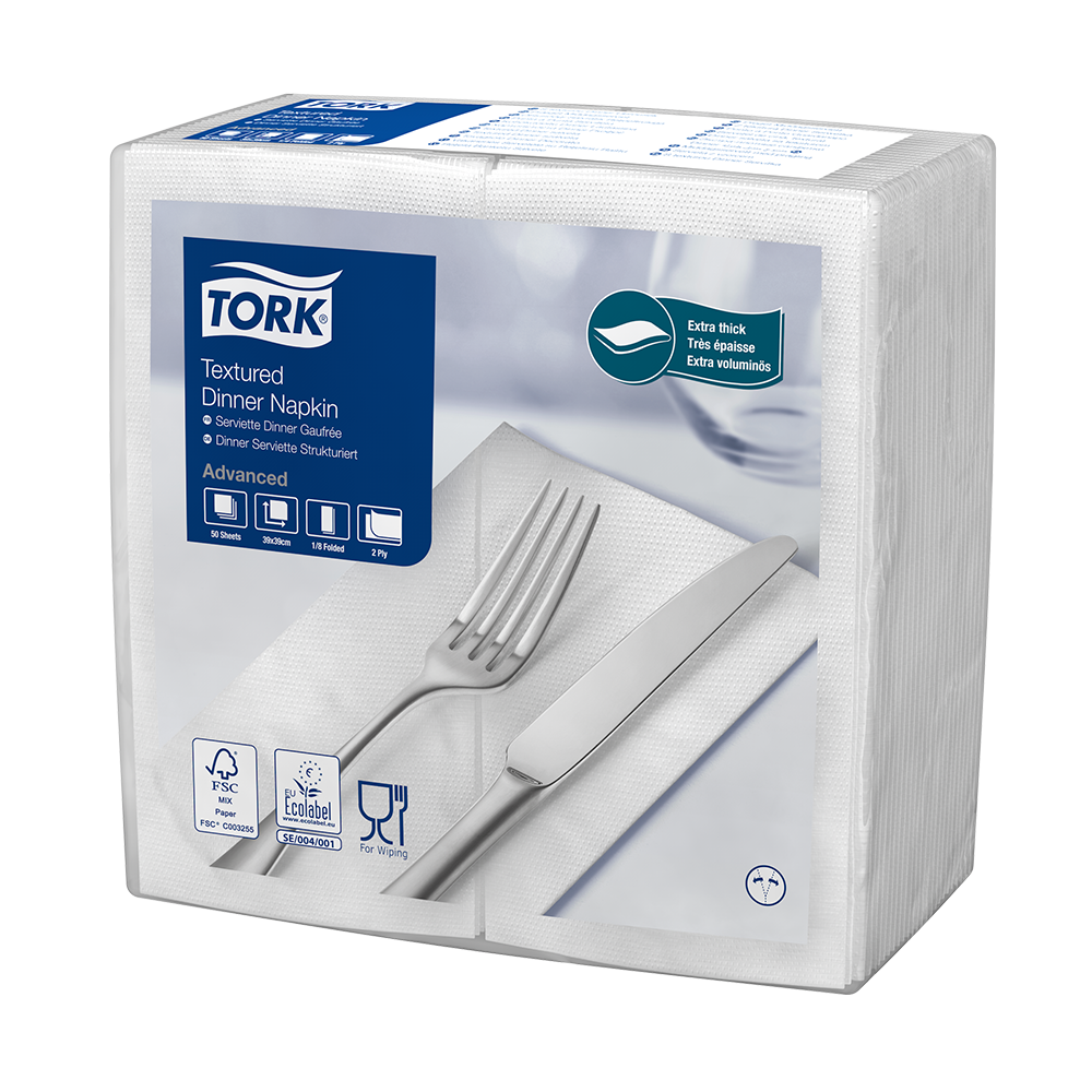 Tork Textured Dinner 39 2x salvrätt 1/8 valge, 1000tk - Pilt 2
