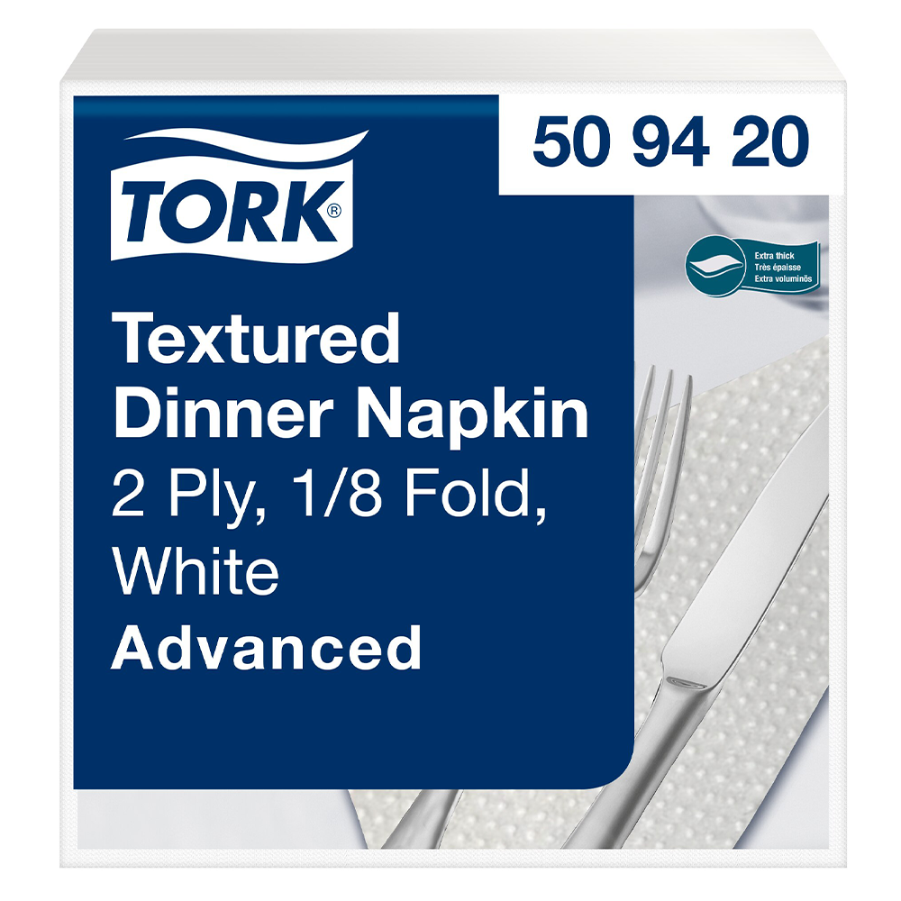 Tork Textured Dinner 39 2x salvrätt 1/8 valge, 1000tk