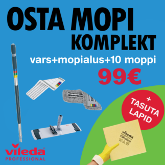 KAMPAANIA! Vileda mopikomplekt - teleskoopvars 1tk, mopialus 1tk, r-Trio Max mopp 4tk, BaseMicro mopp 6tk, PVAMicro mikrokiudlapid 5tk