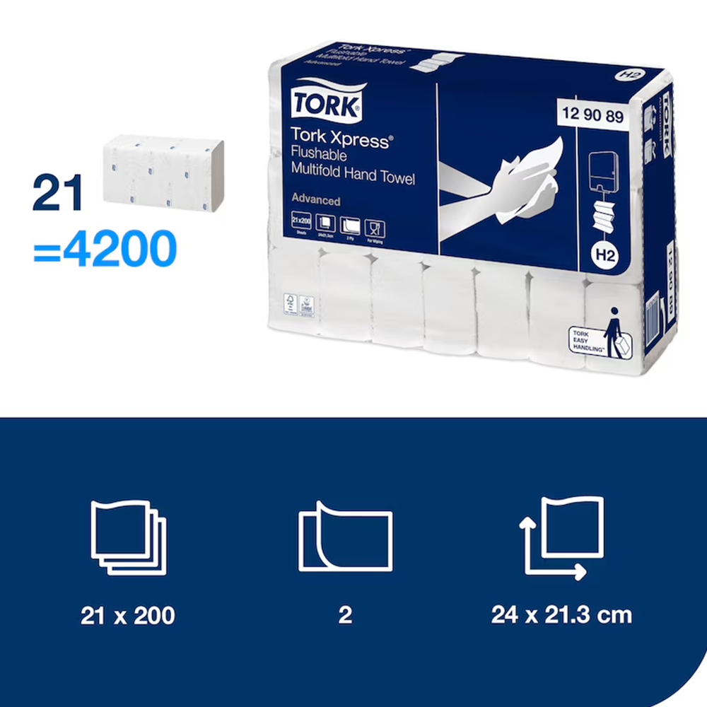 Tork Interfold Flushable H2 Z-fold 2x lehtkätepaber, 21x200tk - Image 5