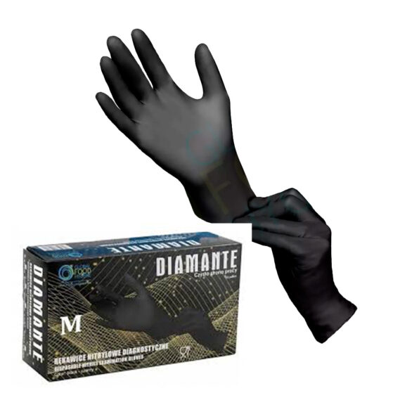 Diamante Black mustad nitriilkindad puudrita M(7-8) 100tk, kastis 10pk