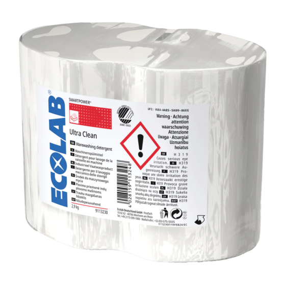 Ecolab Smartpower Ultra Clean tahke nõudepesuvahend 2,9kg, kastis 4tk