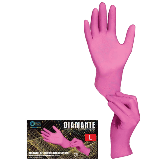 Diamante roosad nitriilkindad puudrita L(8-9) 100tk, kastis 10pk