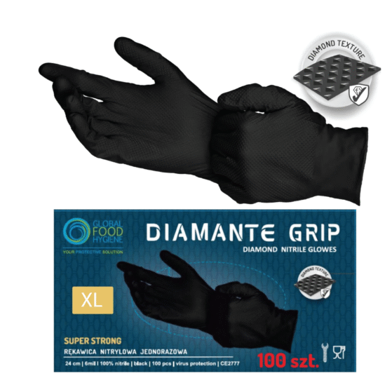 Diamante Grip mustad nitriilkindad puudrita XL(10)100tk, kastis 10pk