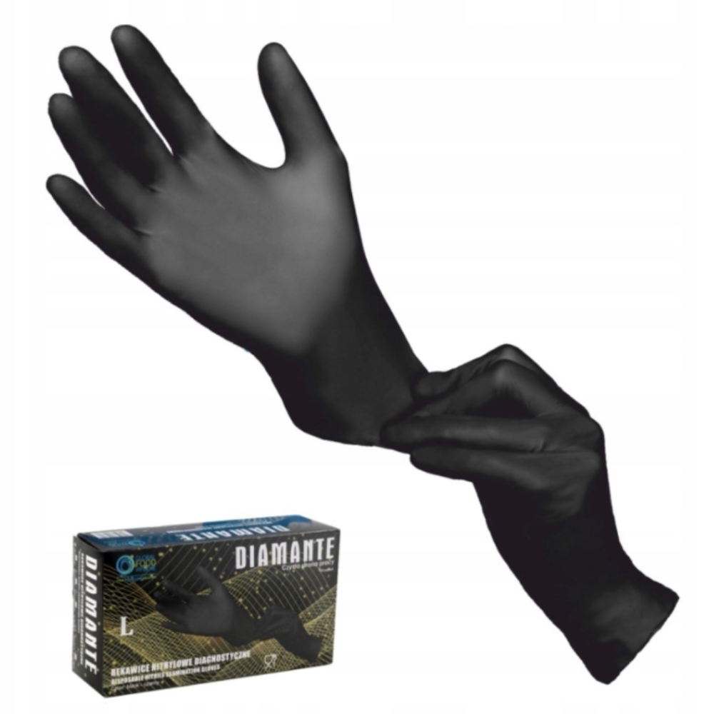 Diamante mustad nitriilkindad puudrita L(8-9) 100tk, kastis 10pk