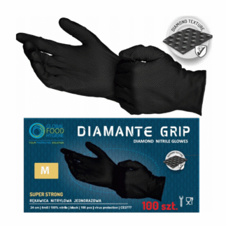 Diamante Grip mustad nitriilkindad puudrita M(8) 50tk, kastis 10pk