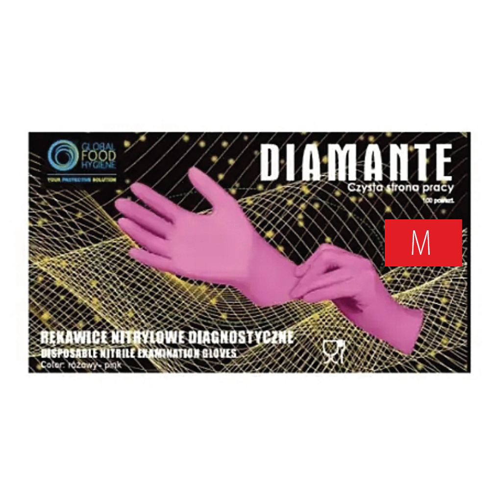 Diamante roosad nitriilkindad puudrita M(9-10) 100tk, kastis 10pk - Image 2