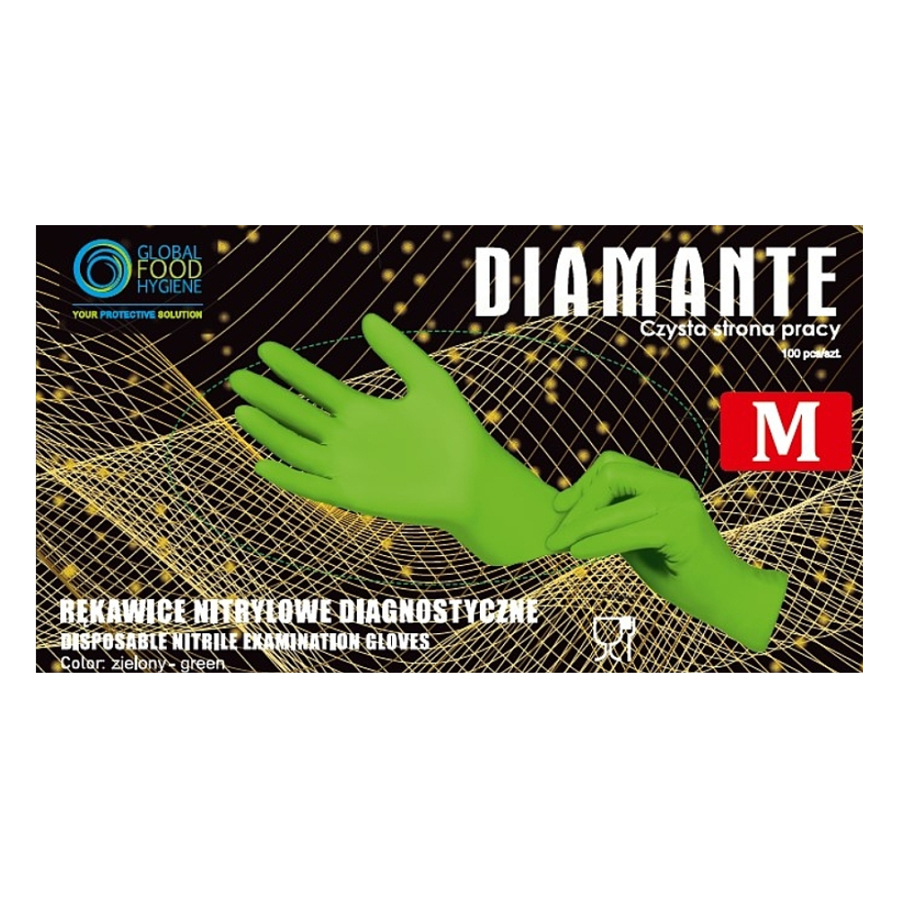 Diamante rohelised nitriilkindad puudrita M(9-10) 100tk, kastis 10pk - Image 2