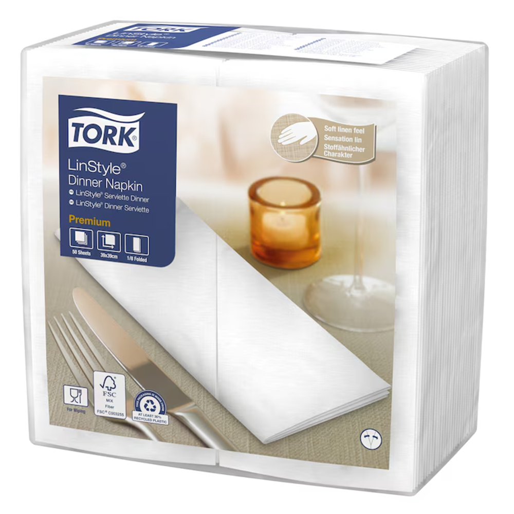 Tork LinStyle Dinner 39 salvrätt 1x, valge 1/8, 700tk