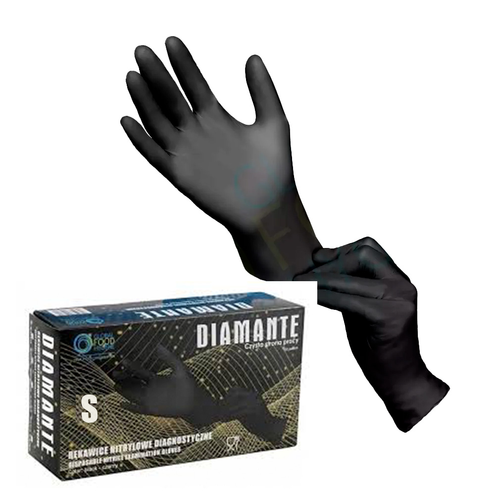 Diamante mustad nitriilkindad puudrita S(6-7) 100tk, kastis 10pk
