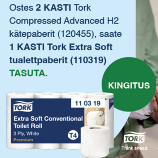 KAMPAANIA! Osta 2 KASTI Tork Xpress Compressed lehtkätepaberit, saad 1 KASTI  tualettpaberit TASUTA