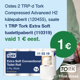KAMPAANIA! Osta 2 kasti Tork Xpress Compressed lehtkätepaberit, saad 1 EUR eest 1 KASTI tualettpaberit